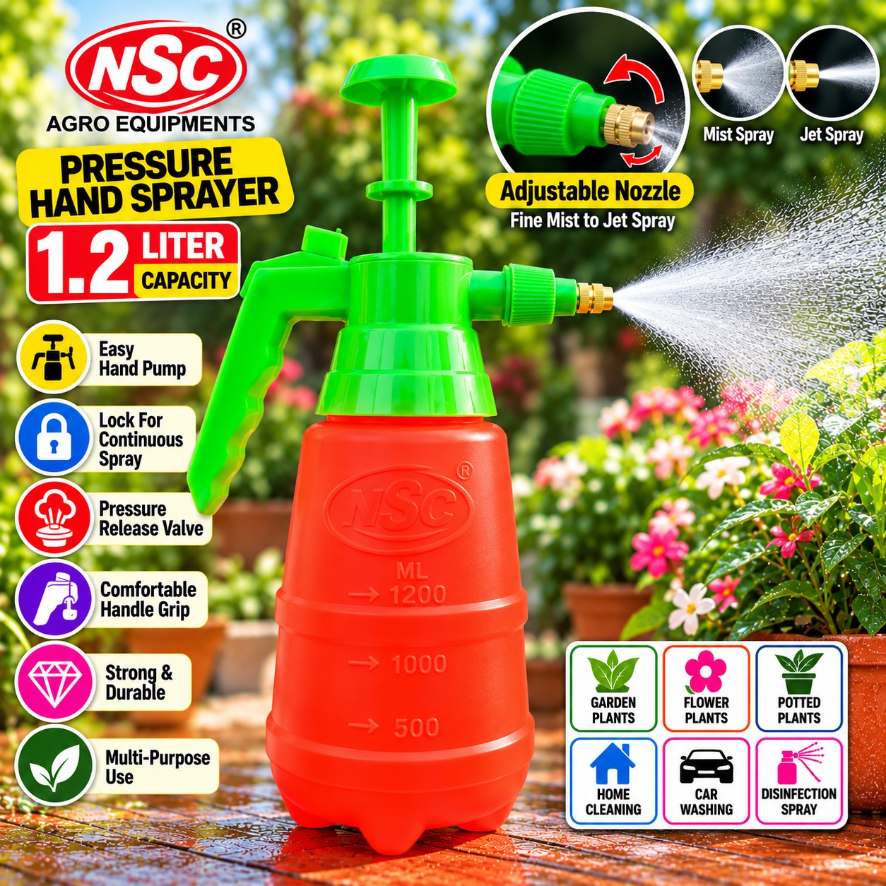1.2 Litre Heavy Duty Garden Pressure Sprayer | Adjustable Nozzle | Hand Pump Sprayer for Gardening (Copy)