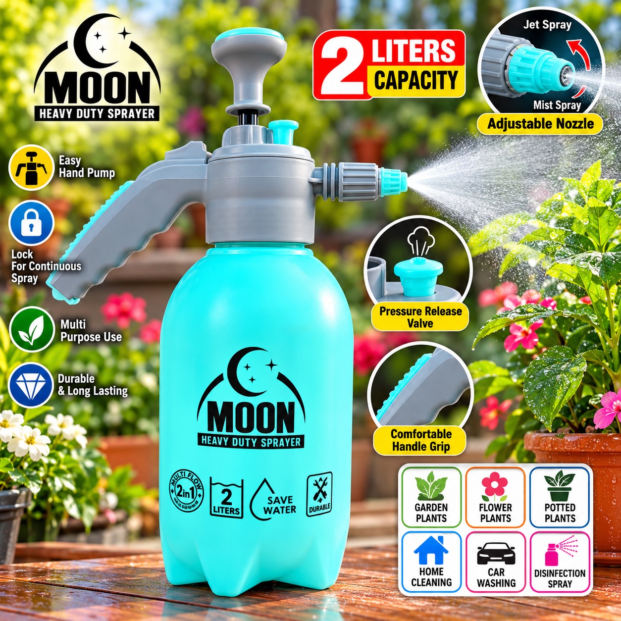 2 Litre Heavy Duty Garden Pressure Sprayer | Adjustable Nozzle | Hand Pump Sprayer for Gardening